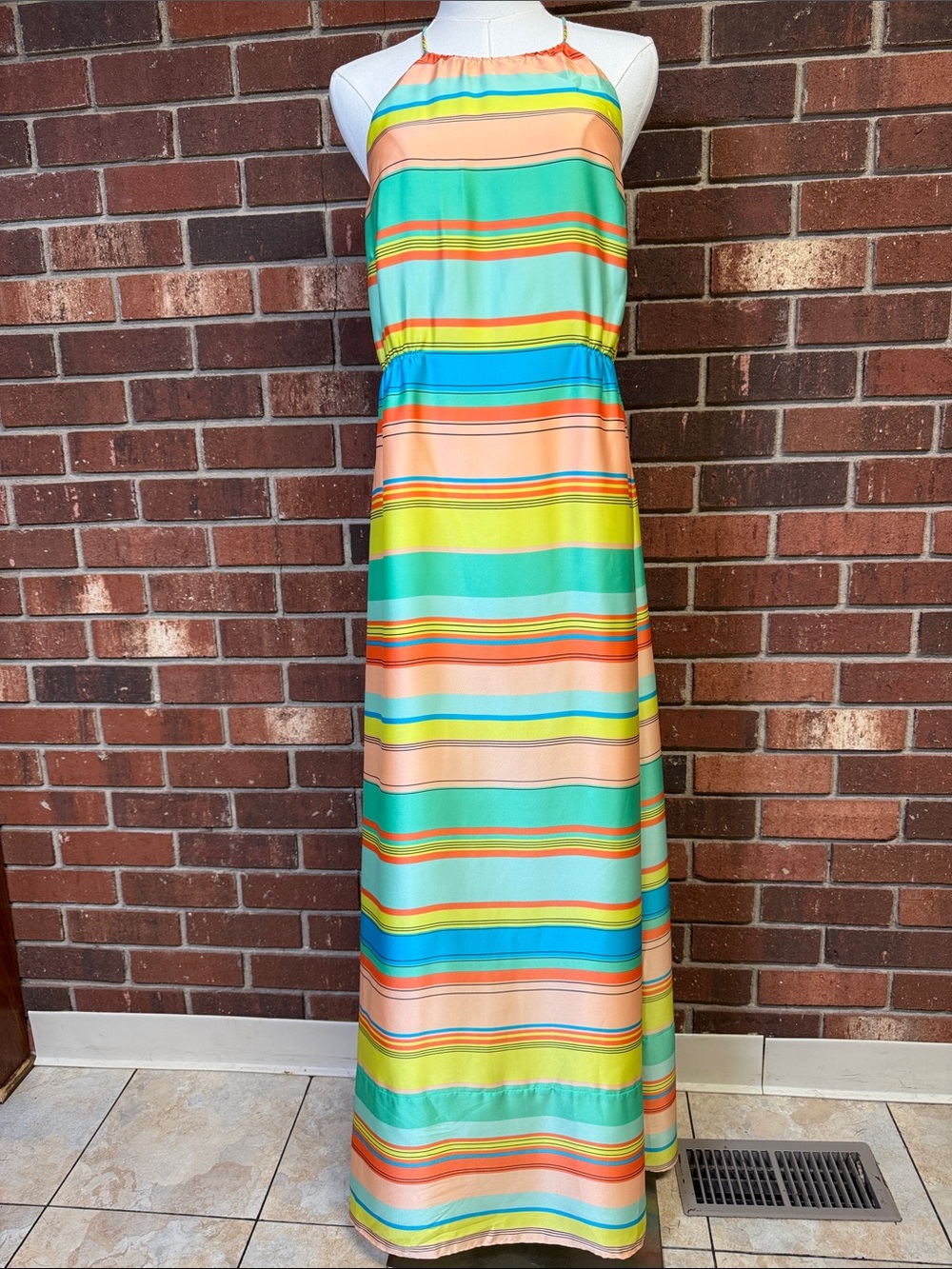 Ann Taylor Pastel Striped Halter Neck Maxi Dress Size 6